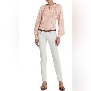 NWT Lauren Ralph Lauren Shyeda Embroidered Tie Neck Blouse in Pink Size XS